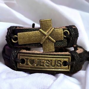 Religious leather bracelet bundle